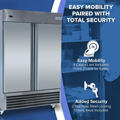 54 Inch Reach-In Freezer with 2 Swing Solid Doors and 6 Shelves