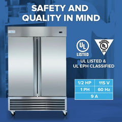 54 Inch Reach-In Freezer with 2 Swing Solid Doors and 6 Shelves