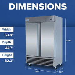 54 Inch Reach-In Freezer with 2 Swing Solid Doors and 6 Shelves