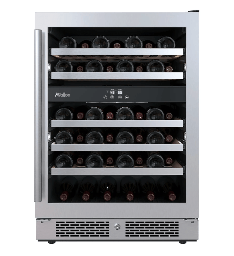 24 Inch Wide 45 Bottle Capacity Dual Zone Wine Cooler with Right Swing Door