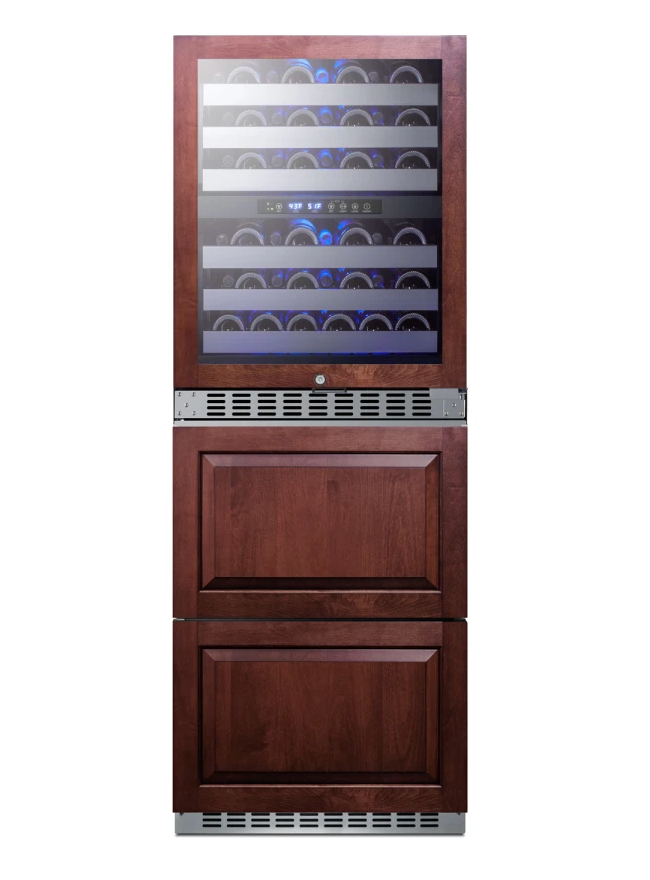 24 Inch Wide 46 Bottle Capacity Free Standing Wine Cooler with Right Handed Door and Refrigerator / Freezer Drawers