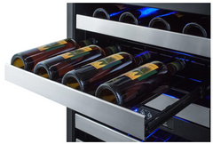 24 Inch Wide 46 Bottle Capacity Free Standing Wine Cooler with Right Handed Door and Refrigerator / Freezer Drawers