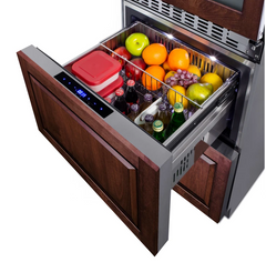 24 Inch Wide 46 Bottle Capacity Free Standing Wine Cooler with Right Handed Door and Refrigerator / Freezer Drawers