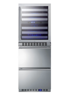 24 Inch Wide 46 Bottle Capacity Free Standing Wine Cooler with Reversible Door and Freezer Drawers