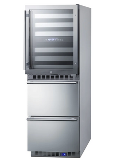 24 Inch Wide 46 Bottle Capacity Free Standing Wine Cooler with Reversible Door and Freezer Drawers