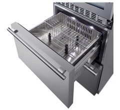 24 Inch Wide 46 Bottle Capacity Free Standing Wine Cooler with Reversible Door and Freezer Drawers