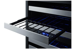 24 Inch Wide 46 Bottle Capacity Free Standing Wine Cooler with Reversible Door and Freezer Drawers