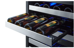 24 Inch Wide 46 Bottle Capacity Free Standing Wine Cooler with Reversible Door and Freezer Drawers