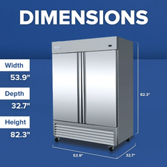 54 Inch Reach-In Refrigerator Stainless Steel with 41.6 Cu Ft Capacity
