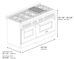 Legacy 60 Inch Wide 7.4 Cu. Ft. Free Standing Dual Fuel Range with Brass Burners, Griddle, and StayPut Doors